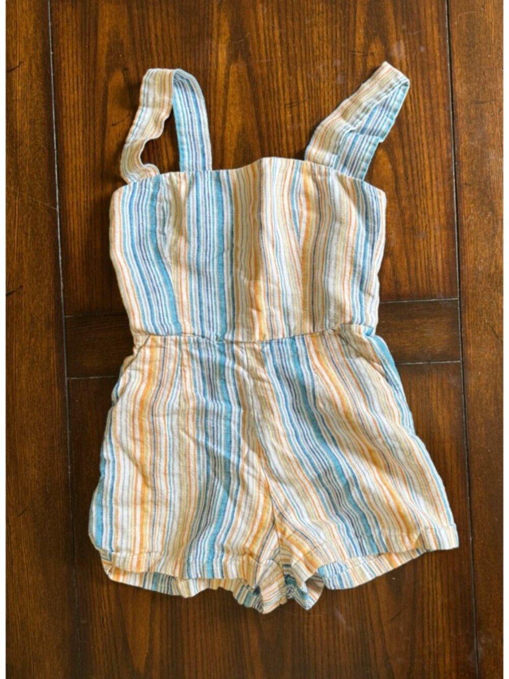 Reformation Island Striped Linen Romper Square Neck Smock Back Marbella Striped - Picture 12 of 12